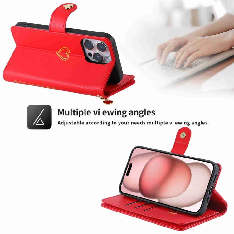 For iPhone 11 Pro POLA Love Multi-Card Slots Zipper Wallet Leather Phone Case(Red)