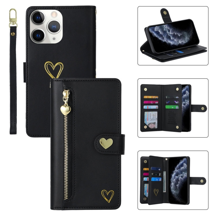 For iPhone 11 Pro Max POLA Love Multi-Card Slots Zipper Wallet Leather Phone Case(Black)