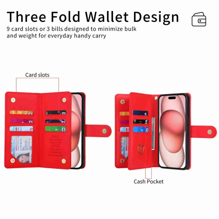 For iPhone 12 POLA Love Multi-Card Slots Zipper Wallet Leather Phone Case(Red)