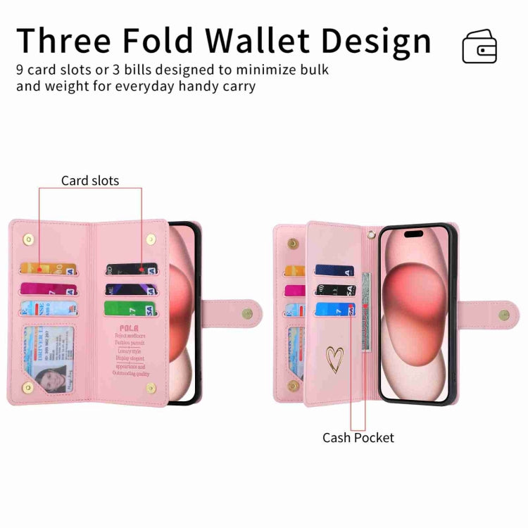 For iPhone 12 Pro POLA Love Multi-Card Slots Zipper Wallet Leather Phone Case(Pink)
