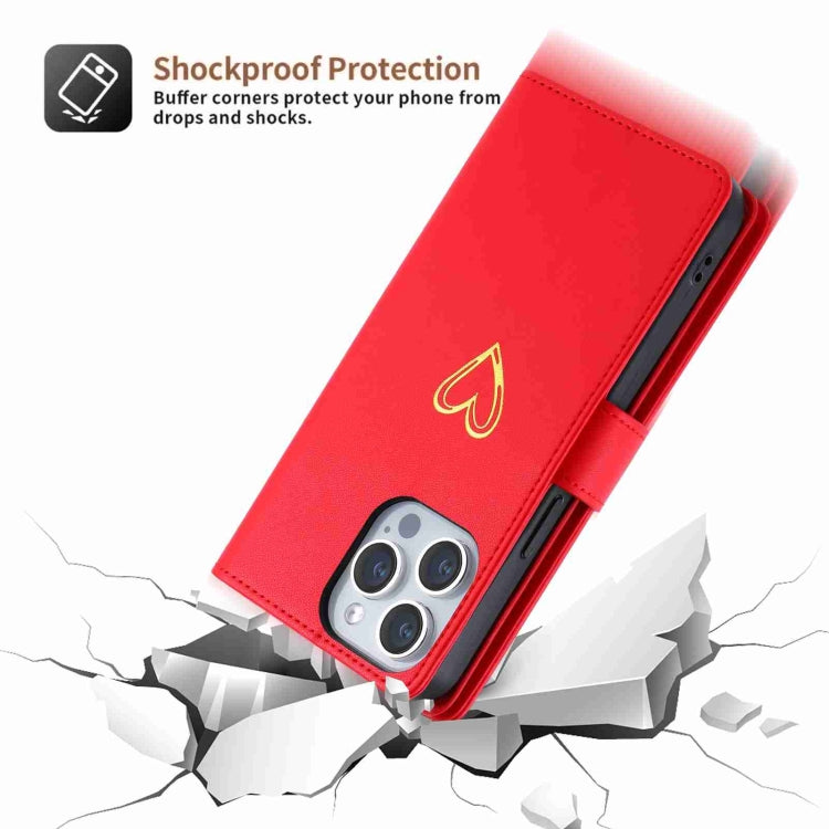 For iPhone 12 Pro POLA Love Multi-Card Slots Zipper Wallet Leather Phone Case(Red)