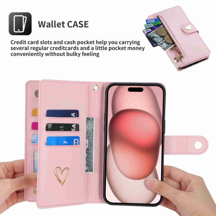 For iPhone 12 Pro Max POLA Love Multi-Card Slots Zipper Wallet Leather Phone Case(Pink)