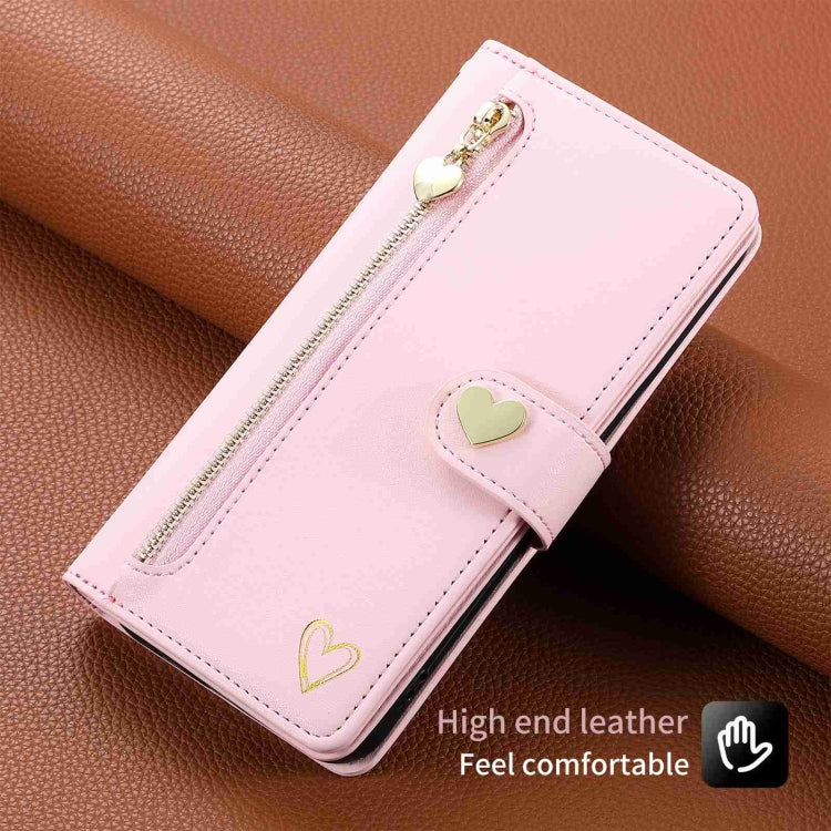For iPhone 12 Pro Max POLA Love Multi-Card Slots Zipper Wallet Leather Phone Case(Pink)