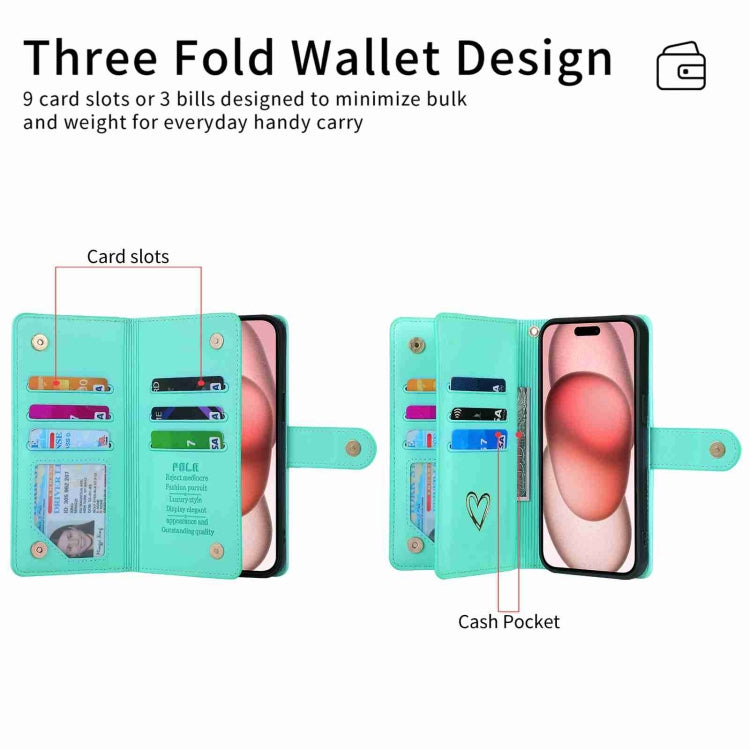 For iPhone 12 Pro Max POLA Love Multi-Card Slots Zipper Wallet Leather Phone Case(Light Green)