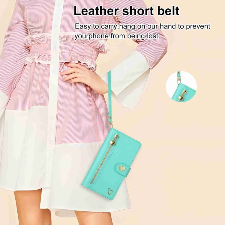 For iPhone 12 Pro Max POLA Love Multi-Card Slots Zipper Wallet Leather Phone Case(Light Green)