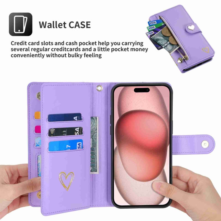 For iPhone 12 Pro Max POLA Love Multi-Card Slots Zipper Wallet Leather Phone Case(Purple)