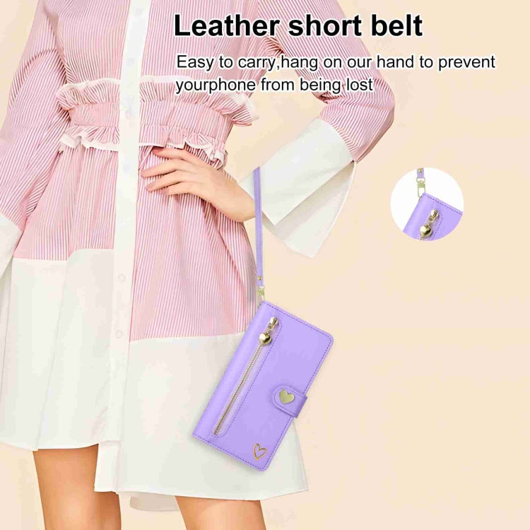 For iPhone 12 Pro Max POLA Love Multi-Card Slots Zipper Wallet Leather Phone Case(Purple)