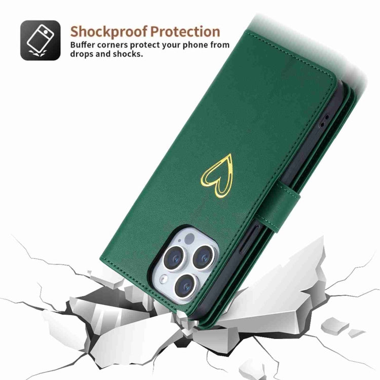 For iPhone 13 POLA Love Multi-Card Slots Zipper Wallet Leather Phone Case(Dark Green)