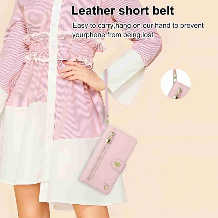 For iPhone 14 Plus POLA Love Multi-Card Slots Zipper Wallet Leather Phone Case(Pink)