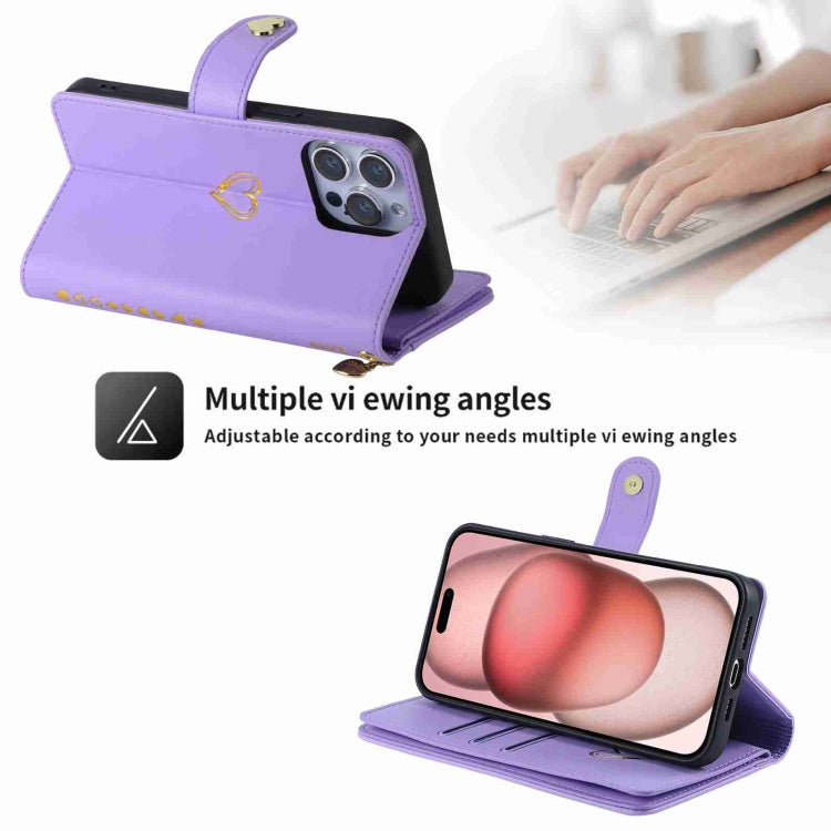 For iPhone 14 Plus POLA Love Multi-Card Slots Zipper Wallet Leather Phone Case(Purple)