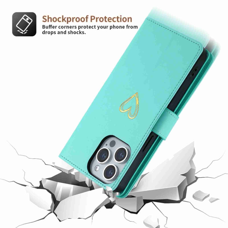 For iPhone 14 Pro POLA Love Multi-Card Slots Zipper Wallet Leather Phone Case(Light Green)