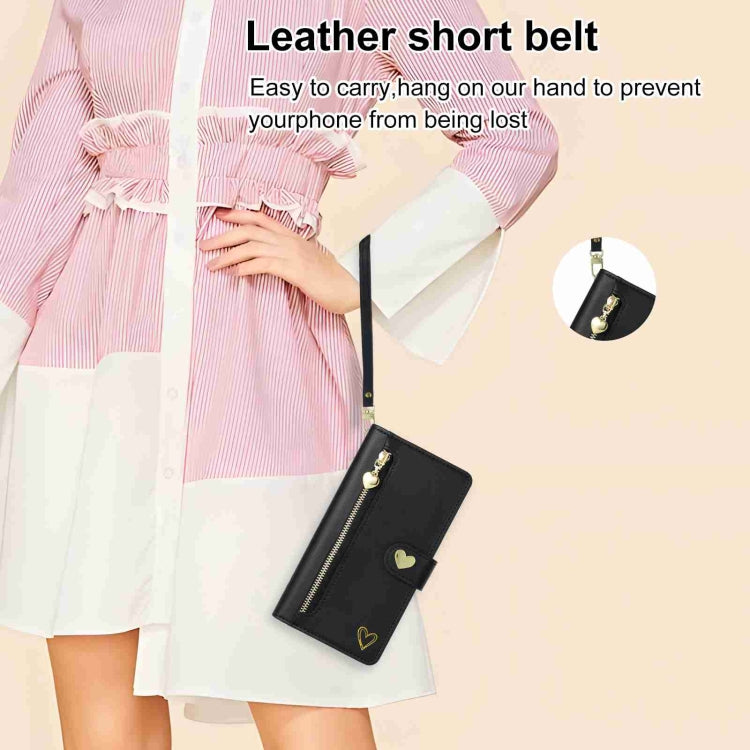 For iPhone 15 POLA Love Multi-Card Slots Zipper Wallet Leather Phone Case(Black)