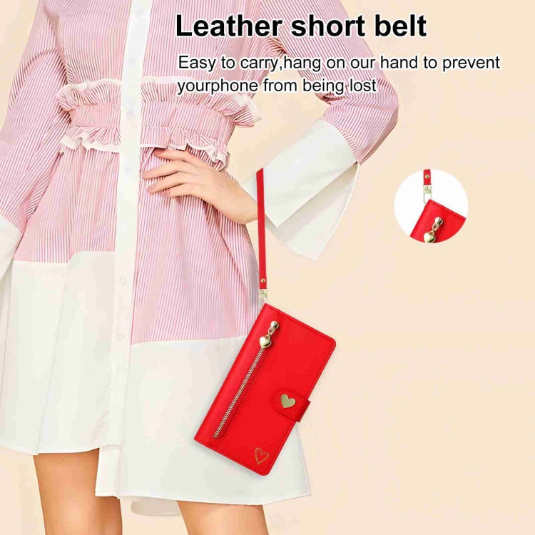 For iPhone 15 POLA Love Multi-Card Slots Zipper Wallet Leather Phone Case(Red)