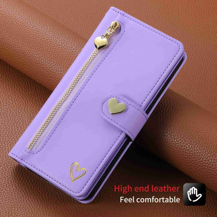 For iPhone 15 Plus POLA Love Multi-Card Slots Zipper Wallet Leather Phone Case(Purple)