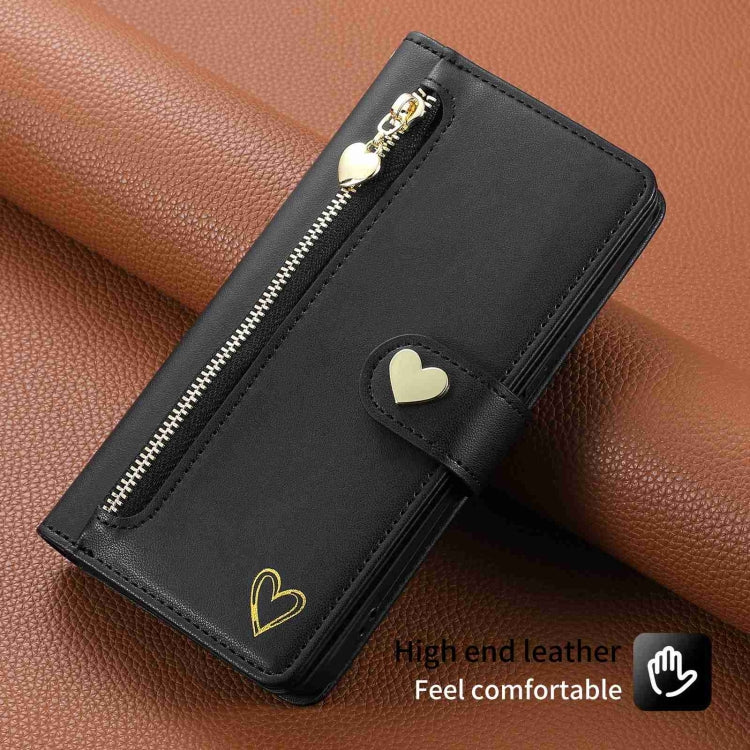 For iPhone 15 Pro Max POLA Love Multi-Card Slots Zipper Wallet Leather Phone Case(Black)