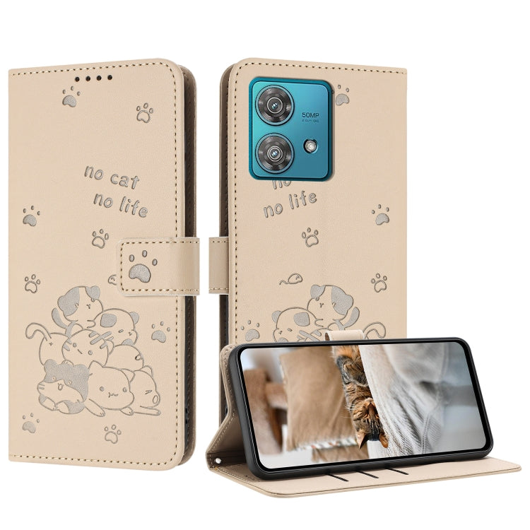 Embossed Kitten Phone Leather Case with Lanyard, For Motorola Moto G Play 4G 2024, For Motorola Moto G Power 5G 2024, For Motorola Moto G84, For Motorola Edge 40 Neo