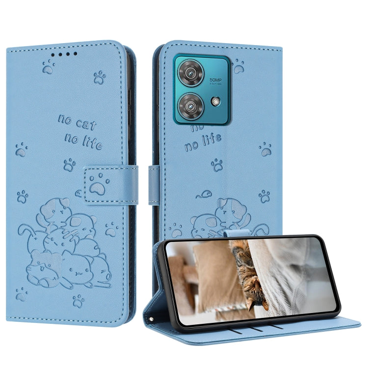 Embossed Kitten Phone Leather Case with Lanyard, For Motorola Moto G Play 4G 2024, For Motorola Moto G Power 5G 2024, For Motorola Moto G84, For Motorola Edge 40 Neo