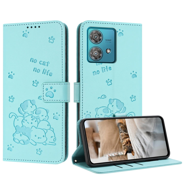 Embossed Kitten Phone Leather Case with Lanyard, For Motorola Moto G Play 4G 2024, For Motorola Moto G Power 5G 2024, For Motorola Moto G84, For Motorola Edge 40 Neo