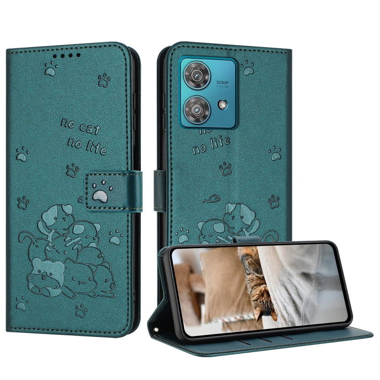 Embossed Kitten Phone Leather Case with Lanyard, For Motorola Moto G Play 4G 2024, For Motorola Moto G Power 5G 2024, For Motorola Moto G84, For Motorola Edge 40 Neo