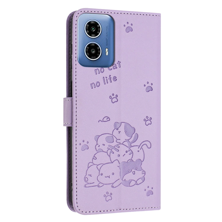Embossed Kitten Phone Leather Case with Lanyard, For Motorola Edge 50 Fusion, For Motorola Moto G 5G 2024, For Motorola Moto G Stylus 5G 2024, For Motorola Moto G34