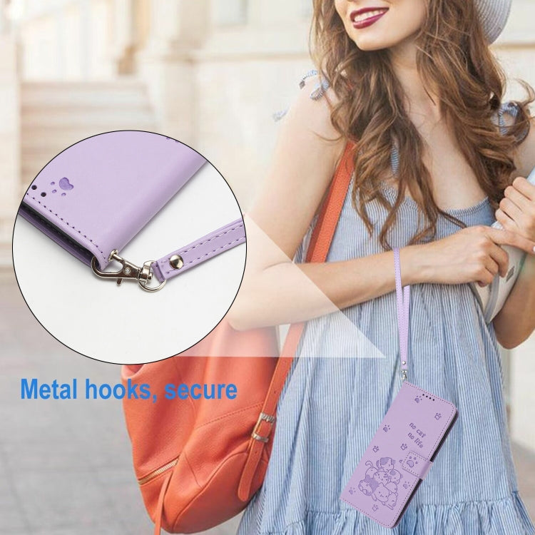 Embossed Kitten Phone Leather Case with Lanyard, For Motorola Edge 50 Fusion, For Motorola Moto G 5G 2024, For Motorola Moto G Stylus 5G 2024, For Motorola Moto G34