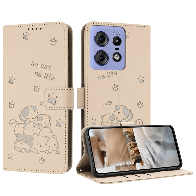 Embossed Kitten Phone Leather Case with Lanyard, For Motorola Moto G85, For Motorola Edge 2024 5G, For Motorola Edge 50 Ultra, For Motorola Edge 50 Pro
