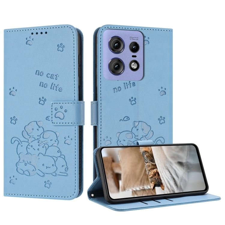 Embossed Kitten Phone Leather Case with Lanyard, For Motorola Moto G85, For Motorola Edge 2024 5G, For Motorola Edge 50 Ultra, For Motorola Edge 50 Pro