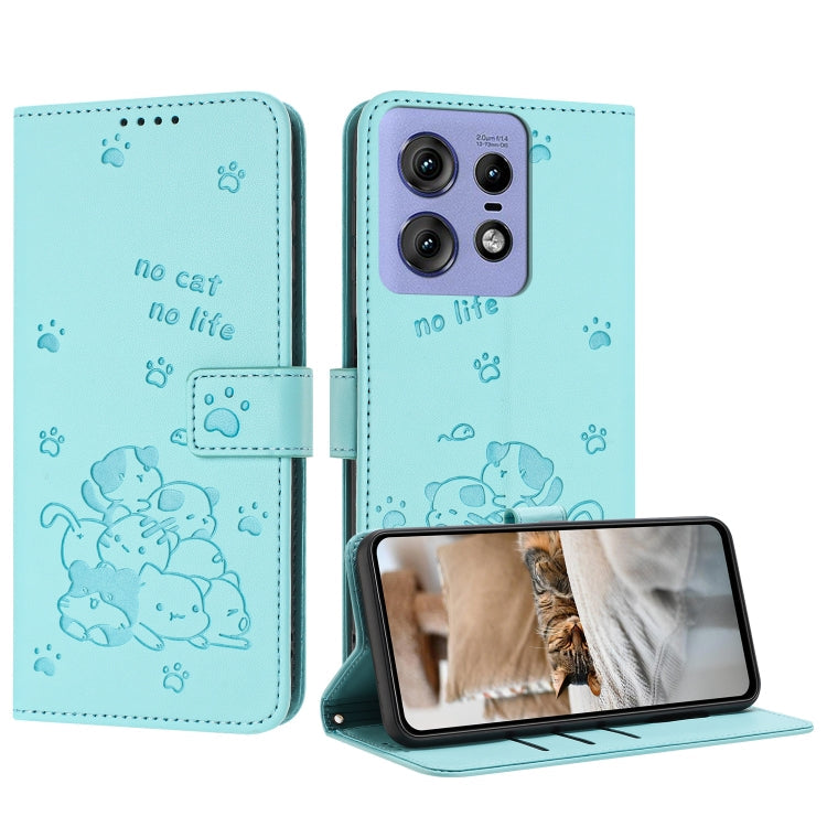 Embossed Kitten Phone Leather Case with Lanyard, For Motorola Moto G85, For Motorola Edge 2024 5G, For Motorola Edge 50 Ultra, For Motorola Edge 50 Pro