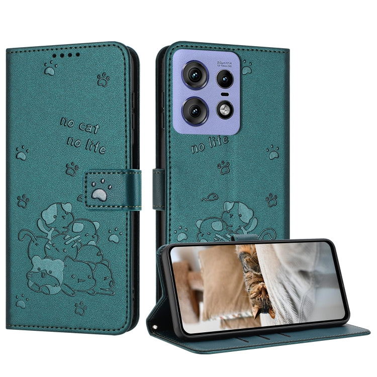 Embossed Kitten Phone Leather Case with Lanyard, For Motorola Moto G85, For Motorola Edge 2024 5G, For Motorola Edge 50 Ultra, For Motorola Edge 50 Pro