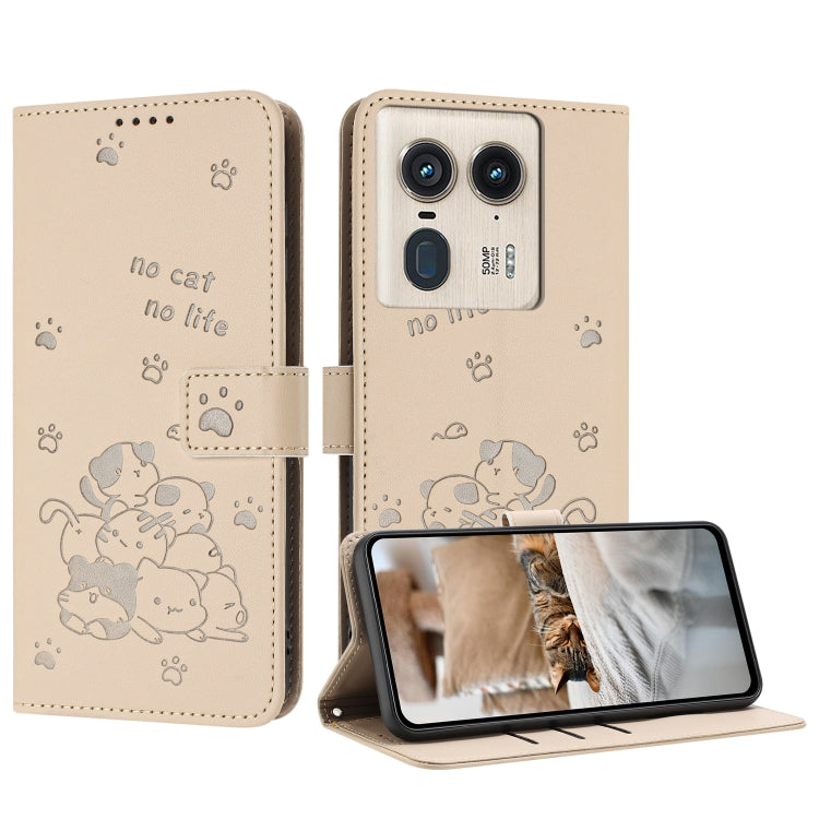Embossed Kitten Phone Leather Case with Lanyard, For Motorola Moto G85, For Motorola Edge 2024 5G, For Motorola Edge 50 Ultra, For Motorola Edge 50 Pro