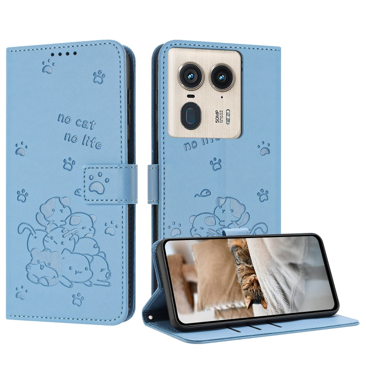 Embossed Kitten Phone Leather Case with Lanyard, For Motorola Moto G85, For Motorola Edge 2024 5G, For Motorola Edge 50 Ultra, For Motorola Edge 50 Pro