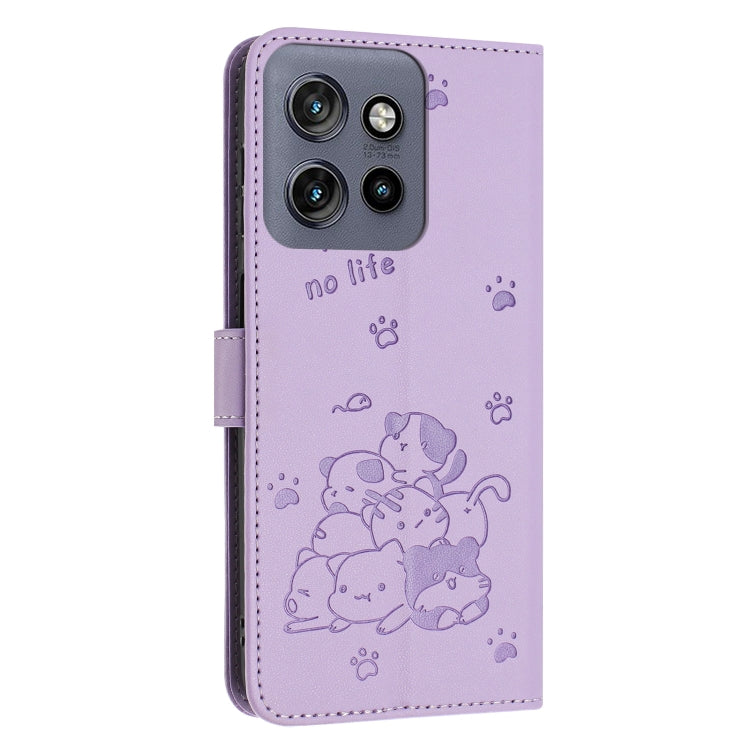 Embossed Kitten Phone Leather Case with Lanyard, For Motorola Moto S50 / Edge 50 Neo, For Motorola Moto G35, For Motorola Moto G55, For Motorola Moto G04 / G24 / G04s