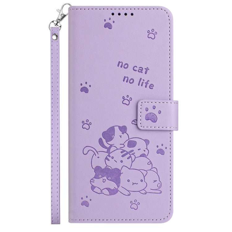 Embossed Kitten Phone Leather Case with Lanyard, For Motorola Moto G Play 4G 2024, For Motorola Moto G Power 5G 2024, For Motorola Moto G84, For Motorola Edge 40 Neo