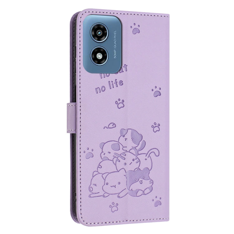 Embossed Kitten Phone Leather Case with Lanyard, For Motorola Moto G Play 4G 2024, For Motorola Moto G Power 5G 2024, For Motorola Moto G84, For Motorola Edge 40 Neo