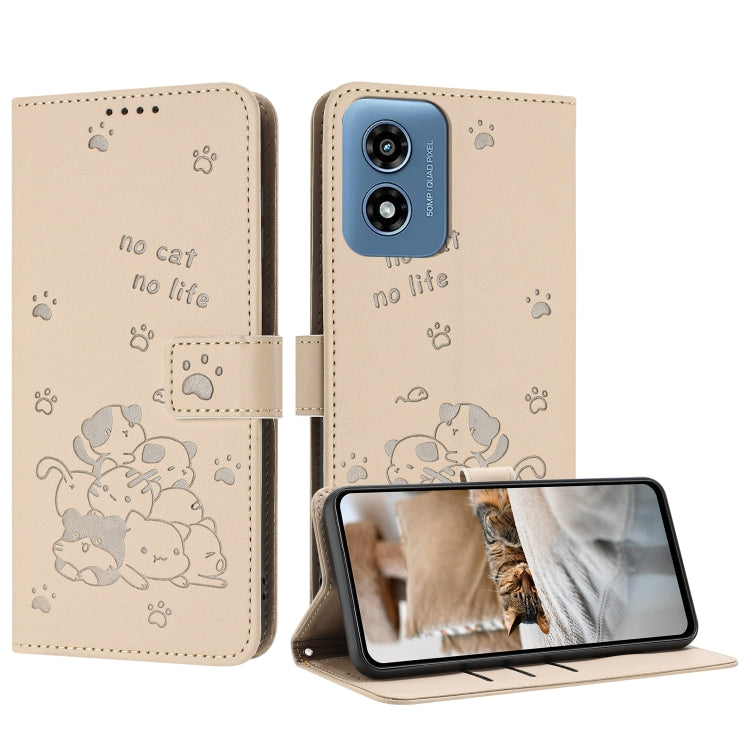 Embossed Kitten Phone Leather Case with Lanyard, For Motorola Moto G Play 4G 2024, For Motorola Moto G Power 5G 2024, For Motorola Moto G84, For Motorola Edge 40 Neo