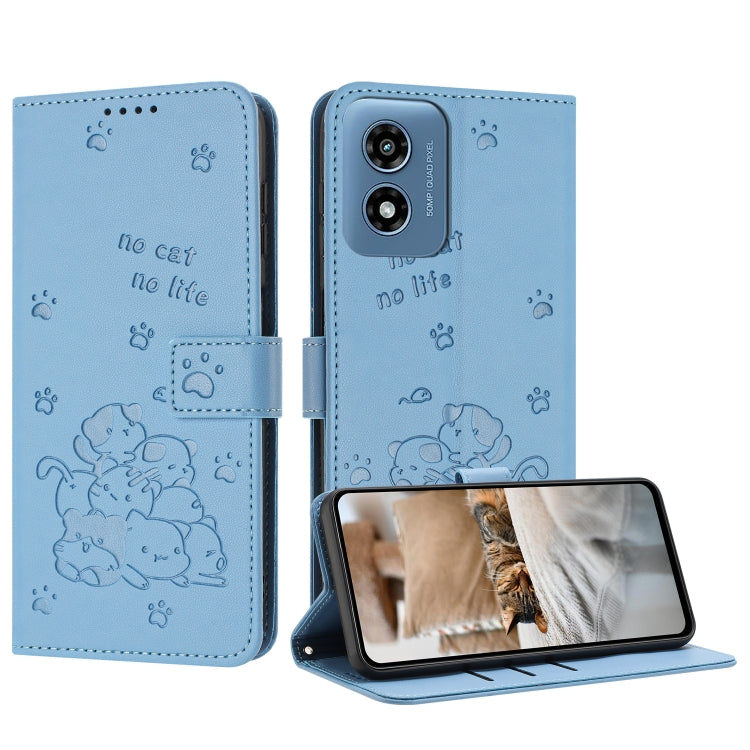 Embossed Kitten Phone Leather Case with Lanyard, For Motorola Moto G Play 4G 2024, For Motorola Moto G Power 5G 2024, For Motorola Moto G84, For Motorola Edge 40 Neo