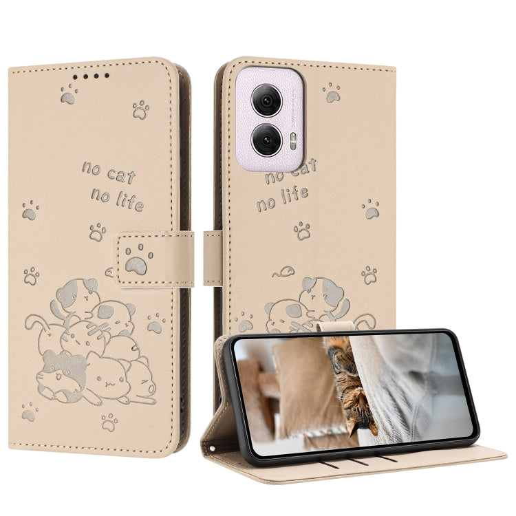 Embossed Kitten Phone Leather Case with Lanyard, For Motorola Moto G Play 4G 2024, For Motorola Moto G Power 5G 2024, For Motorola Moto G84, For Motorola Edge 40 Neo