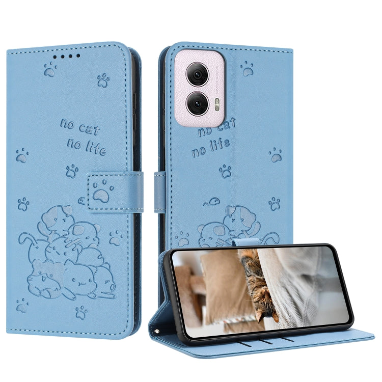 Embossed Kitten Phone Leather Case with Lanyard, For Motorola Moto G Play 4G 2024, For Motorola Moto G Power 5G 2024, For Motorola Moto G84, For Motorola Edge 40 Neo