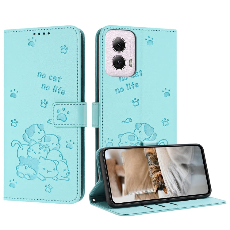 Embossed Kitten Phone Leather Case with Lanyard, For Motorola Moto G Play 4G 2024, For Motorola Moto G Power 5G 2024, For Motorola Moto G84, For Motorola Edge 40 Neo