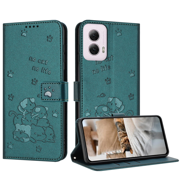 Embossed Kitten Phone Leather Case with Lanyard, For Motorola Moto G Play 4G 2024, For Motorola Moto G Power 5G 2024, For Motorola Moto G84, For Motorola Edge 40 Neo