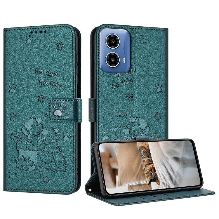 Embossed Kitten Phone Leather Case with Lanyard, For Motorola Edge 50 Fusion, For Motorola Moto G 5G 2024, For Motorola Moto G Stylus 5G 2024, For Motorola Moto G34