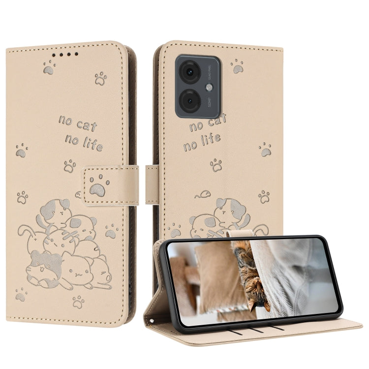 Embossed Kitten Phone Leather Case with Lanyard, For Motorola Moto S50 / Edge 50 Neo, For Motorola Moto G35, For Motorola Moto G55, For Motorola Moto G04 / G24 / G04s