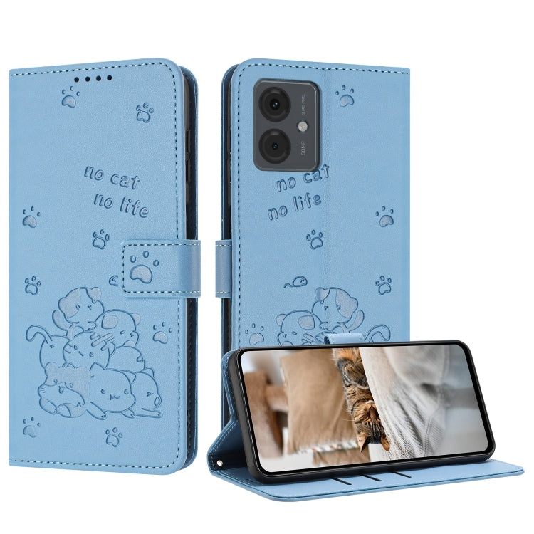 Embossed Kitten Phone Leather Case with Lanyard, For Motorola Moto S50 / Edge 50 Neo, For Motorola Moto G35, For Motorola Moto G55, For Motorola Moto G04 / G24 / G04s