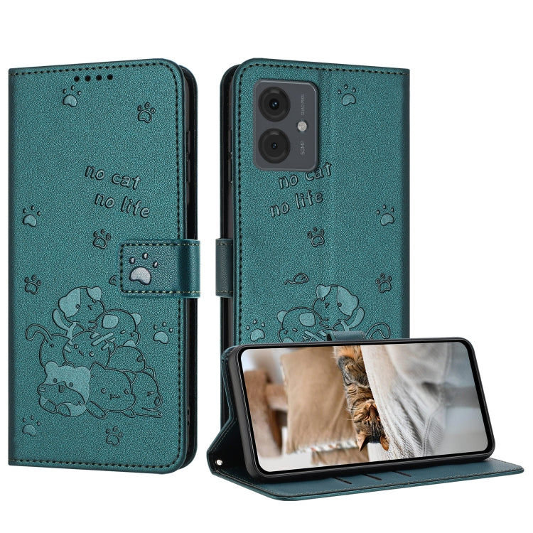 Embossed Kitten Phone Leather Case with Lanyard, For Motorola Moto S50 / Edge 50 Neo, For Motorola Moto G35, For Motorola Moto G55, For Motorola Moto G04 / G24 / G04s