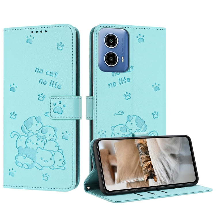Embossed Kitten Phone Leather Case with Lanyard, For Motorola Edge 50 Fusion, For Motorola Moto G 5G 2024, For Motorola Moto G Stylus 5G 2024, For Motorola Moto G34