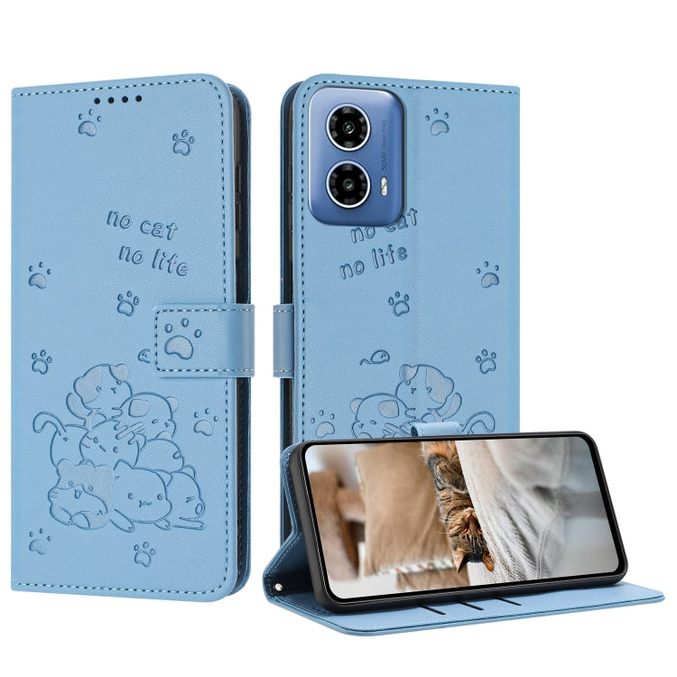 Embossed Kitten Phone Leather Case with Lanyard, For Motorola Moto S50 / Edge 50 Neo, For Motorola Moto G35, For Motorola Moto G55, For Motorola Moto G04 / G24 / G04s