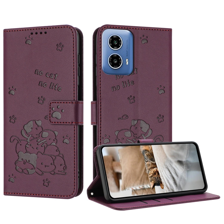 Embossed Kitten Phone Leather Case with Lanyard, For Motorola Moto S50 / Edge 50 Neo, For Motorola Moto G35, For Motorola Moto G55, For Motorola Moto G04 / G24 / G04s