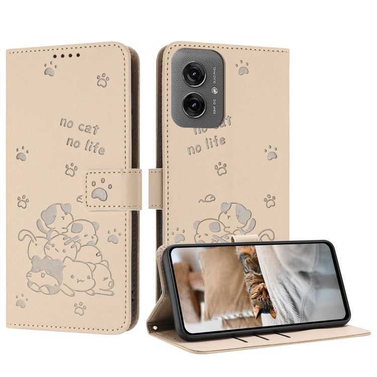 Embossed Kitten Phone Leather Case with Lanyard, For Motorola Moto S50 / Edge 50 Neo, For Motorola Moto G35, For Motorola Moto G55, For Motorola Moto G04 / G24 / G04s