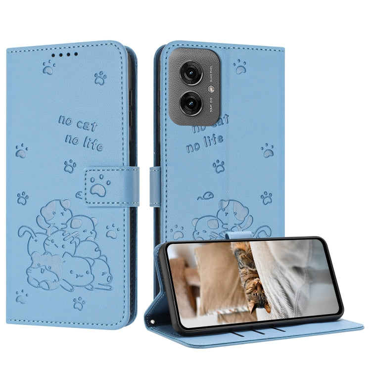 Embossed Kitten Phone Leather Case with Lanyard, For Motorola Moto S50 / Edge 50 Neo, For Motorola Moto G35, For Motorola Moto G55, For Motorola Moto G04 / G24 / G04s