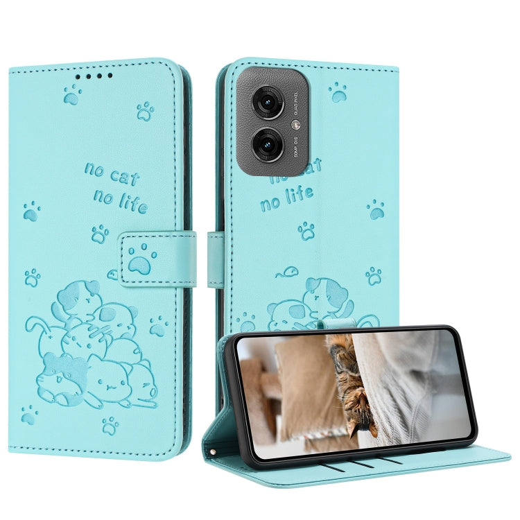 Embossed Kitten Phone Leather Case with Lanyard, For Motorola Moto S50 / Edge 50 Neo, For Motorola Moto G35, For Motorola Moto G55, For Motorola Moto G04 / G24 / G04s